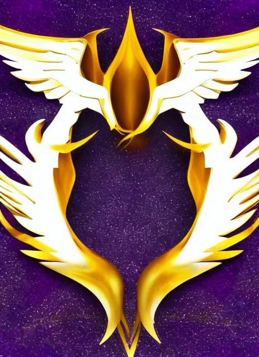 Prompt: white phoenix purple gold colour salt crystals sharp detail 3d render simple background graphic ultra simplified deco design fai khadra gaika style