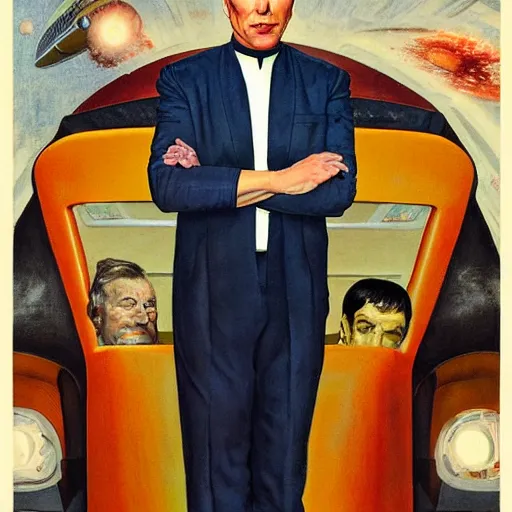 Image similar to a portrait painting of Elon Musk as Spock from Star Trek painted by Norman Rockwell