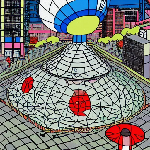 Prompt: nuclear mushroom in Tokyo by Toshio Saeki high detailed, view from street