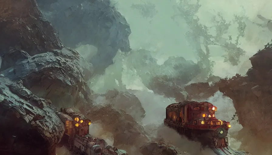 Prompt: craig mullins and ghibli digital illustration of a long dragon train in deep ocean unreal engine, hyper realism, realistic shading, cinematic composition, realistic render, octane render, detailed textures, photorealistic, wide shot