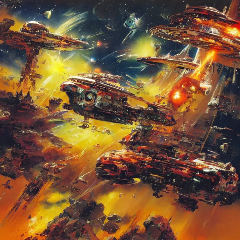 Image similar to spaceship that looks like the kool-aid man bursting into hyperspace, by John Berkey, concept art, space