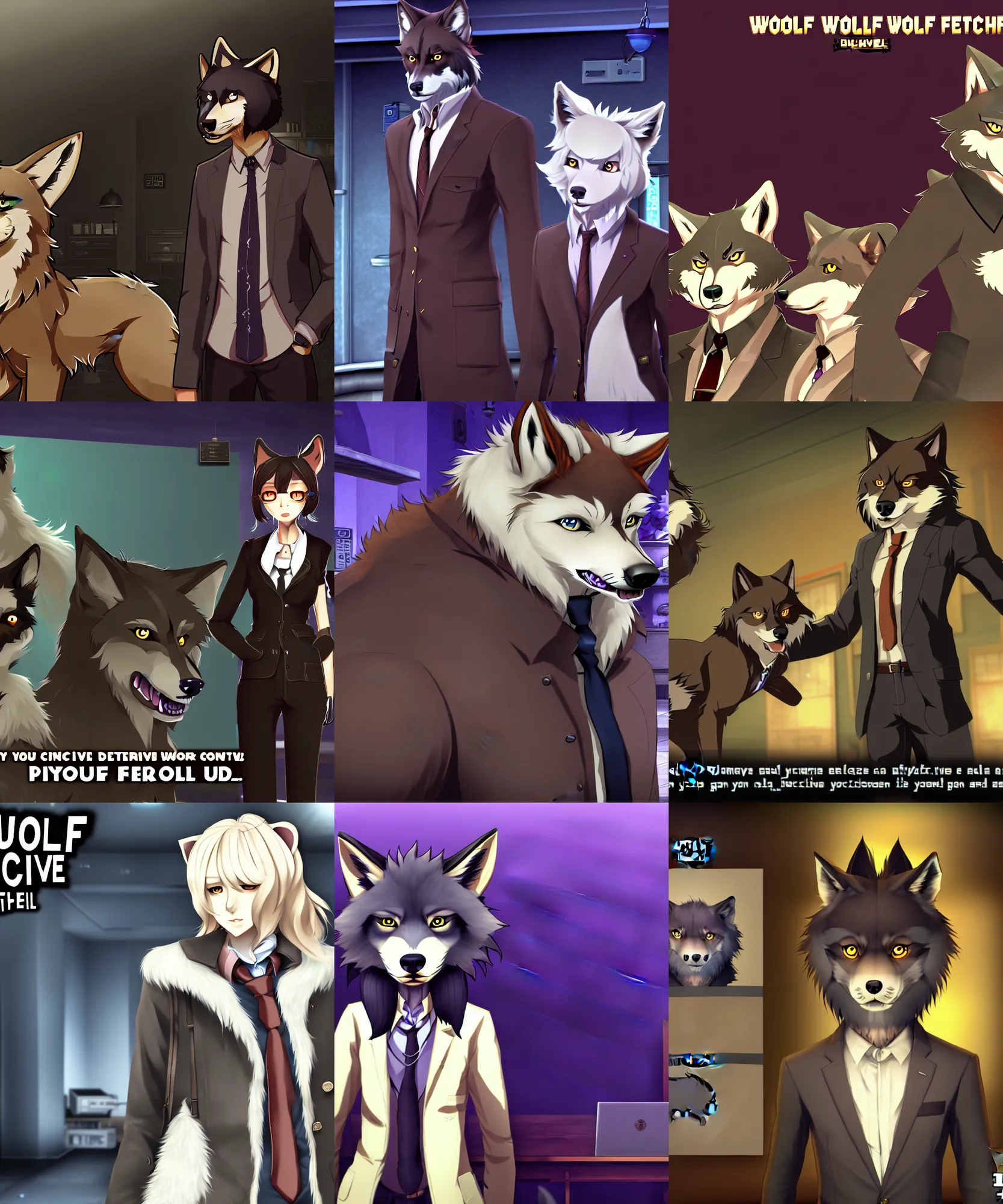 Image similar to furry - wolf - detective - fursona uhd ue 5 visual novel pc game screenshot