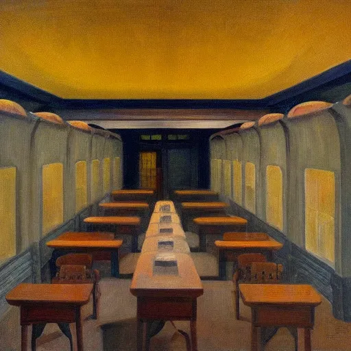 Prompt: hydroelectric dam interior, turbines, grant wood, pj crook, edward hopper, oil on canvas