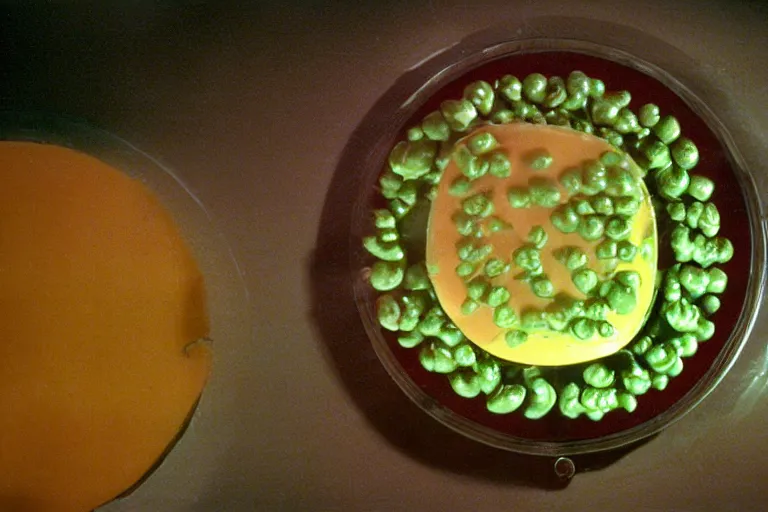 Prompt: peas and cheese aspic, in cyberspace, in 1 9 9 5, y 2 k cybercore, industrial low - light photography, still from a ridley scott movie