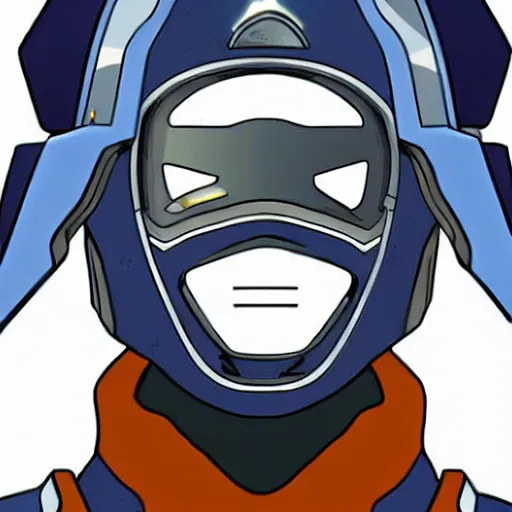 Image similar to a futuristic soldier captain with a metal visor and a blue shoulderpad in anime style