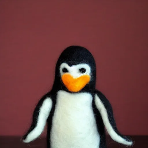 Image similar to a needle felted penguin, needle felting art.