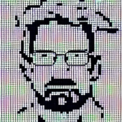 Prompt: walter white, cross stitch, low res, vga