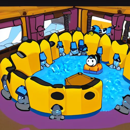 Image similar to a swat team raid of a club penguin igloo