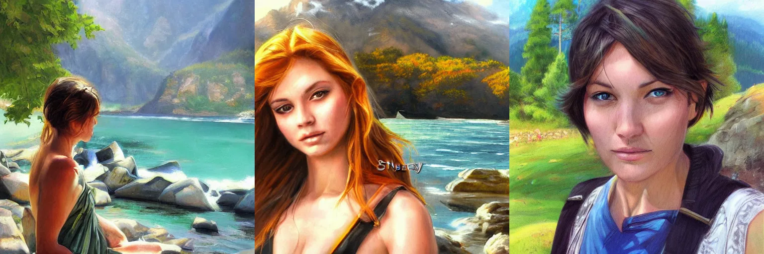 Prompt: A portrait of a character in a scenic place by Stanley Artgerm