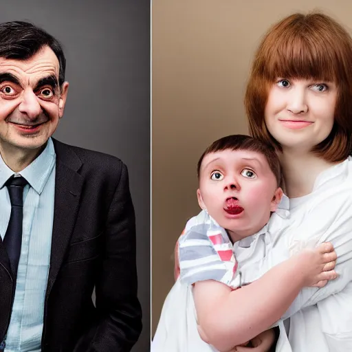 Prompt: A portrait mr bean elizabeth teams up with a teenage mr bean, perfect faces, 50 mm, award winning photography