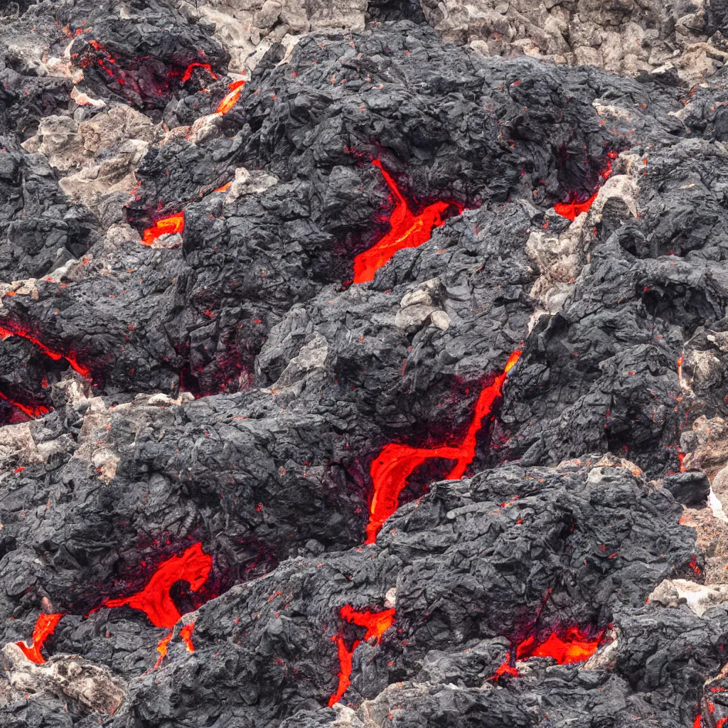 Image similar to satanic mountain goats with glowing red eyes on a sheer obsidian cliffside with lavaflow, lava waterfalls