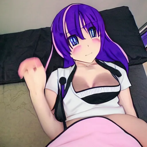 Prompt: pov, gopro footage, fisheye lens, hugging my waifu pillow