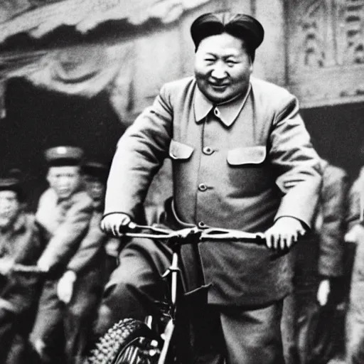 Prompt: photo of chairman mao riding a bike