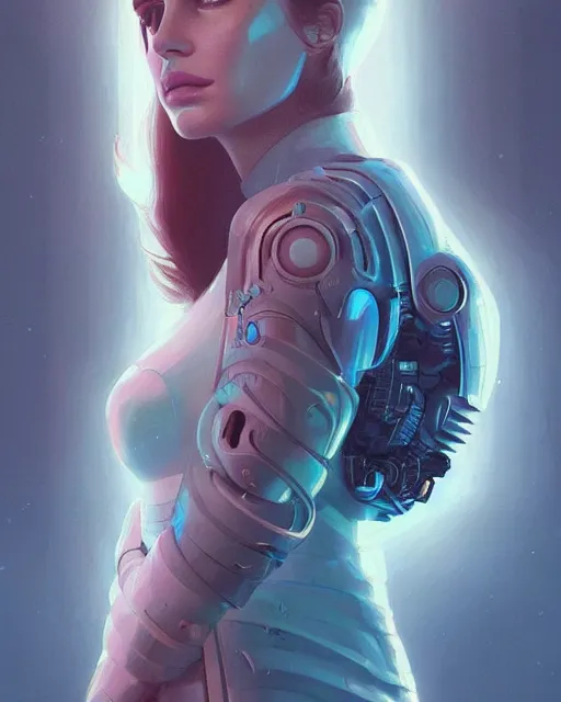 Image similar to portrait of lana del rey as a cyborg. intricate abstract. intricate artwork, by tooth wu, wlop, beeple, dan mumford. concept art, octane render, trending on artstation, greg rutkowski very coherent symmetrical artwork. cinematic, key art, hyper realism, high detail, octane render, 8 k, iridescent accents