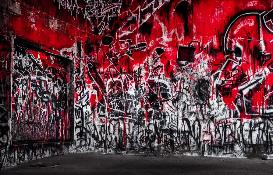 Image similar to new york underground graffiti, dripping and splattering blood red and black, 4k