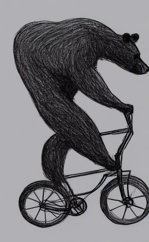 Image similar to sketch drawing of a bear riding a bicycle