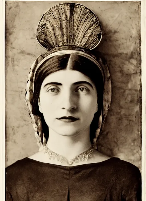 Prompt: portrait of young woman in renaissance dress and renaissance headdress, art by tina modotti