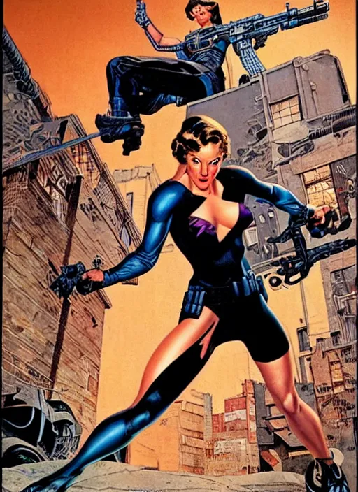 Image similar to female version of the punisher. portrait by clyde caldwell and jean giraud and anton otto fischer and john philip falter and will eisner and gil elvgren