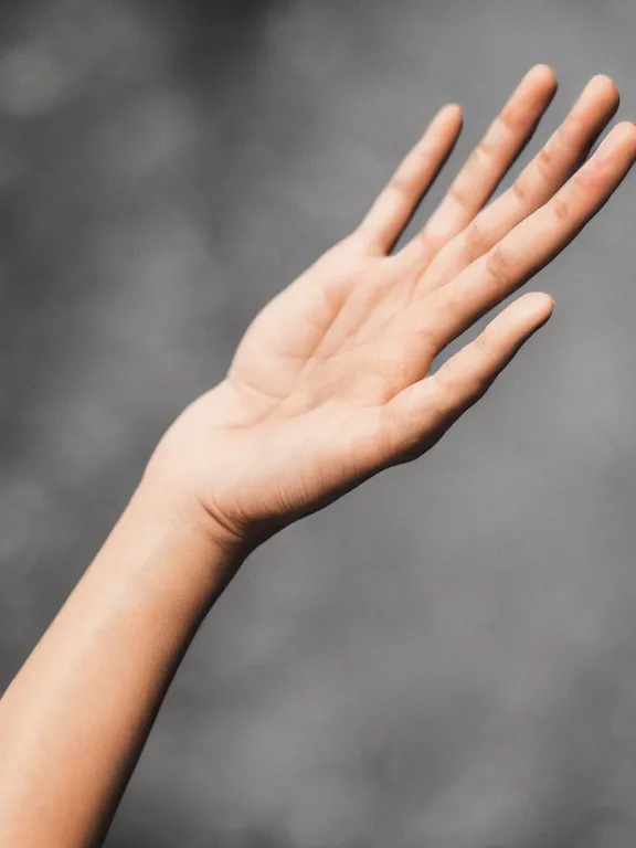 Prompt: macro photo of one! detailed elegant woman's hand palm up with palmar lines visible, short fingers, instagram photo, studio photo