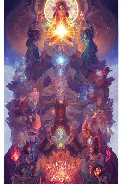 Prompt: council of ascended masters by artgerm, tooth wu, dan mumford, beeple, wlop, rossdraws, james jean, marc simonetti, artstation giuseppe dangelico pino and michael garmash and rob rey and greg manchess and huang guangjian and makoto shinkai