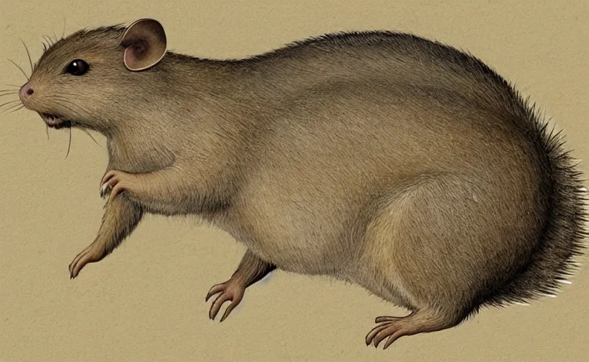 Image similar to ancient rodent ancestor of Pikachu, scientific illustration, fossil reconstruction
