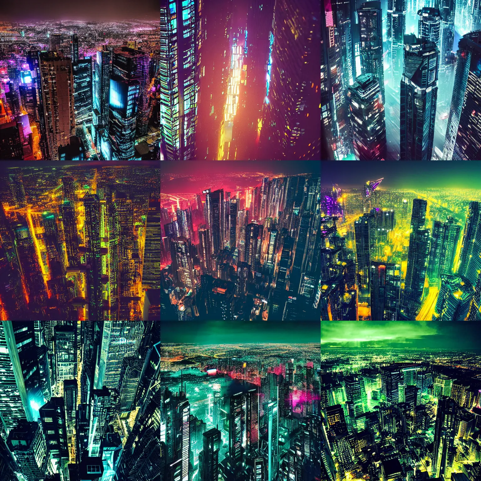 Prompt: a very large city filled with lots of tall buildings, aerial view, cyberpunk art by liam wong, flickr contest winner, futurism, nightscape, high dynamic range, cityscape