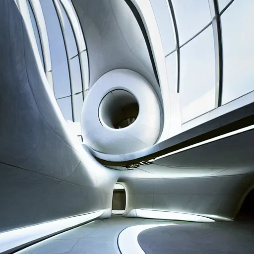 Prompt: futuristic pod dwelling by zaha hadid, contemporary architecture, photo journalism, photography, cinematic, national geographic photoshoot