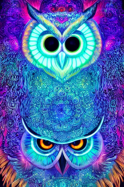 Image similar to glowing owl, beautiful colours, highly detailed, digital art, sharp focus, trending on art station