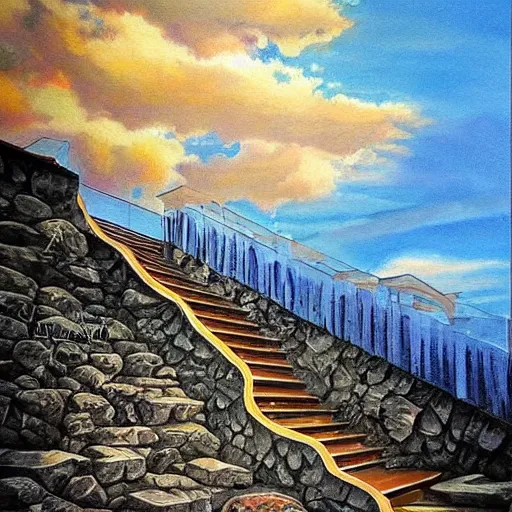 Image similar to stairway to heaven, artistic, painting, highly detailed