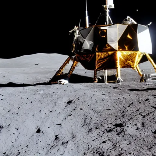 Prompt: analog photograph of the Apollo Lunar Lander