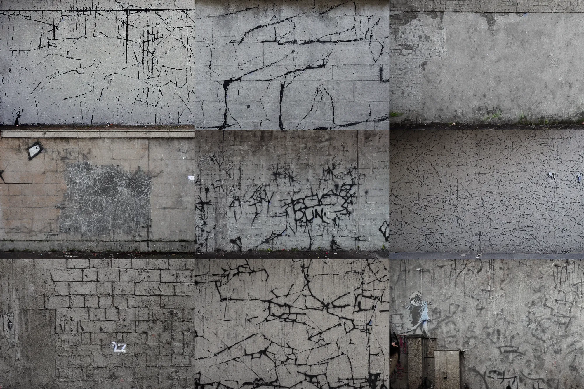 Prompt: grunge texture concrete wall, banksy graffiti showing banksters