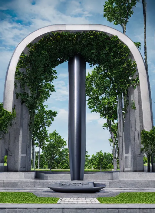 Image similar to highly detailed realistic architecture 3 d render of a futurisctic stele made from atoms standing in a city park, archdaily, made in unreal engine 4 octane render