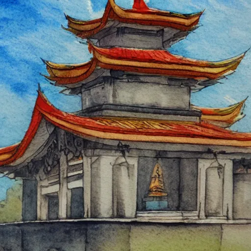 Prompt: temple in a watercolor style