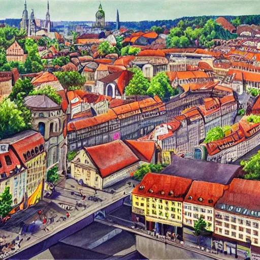 Prompt: beautiful painting of the city stuttgart in germany, trending on art station, high quality, highly detailed