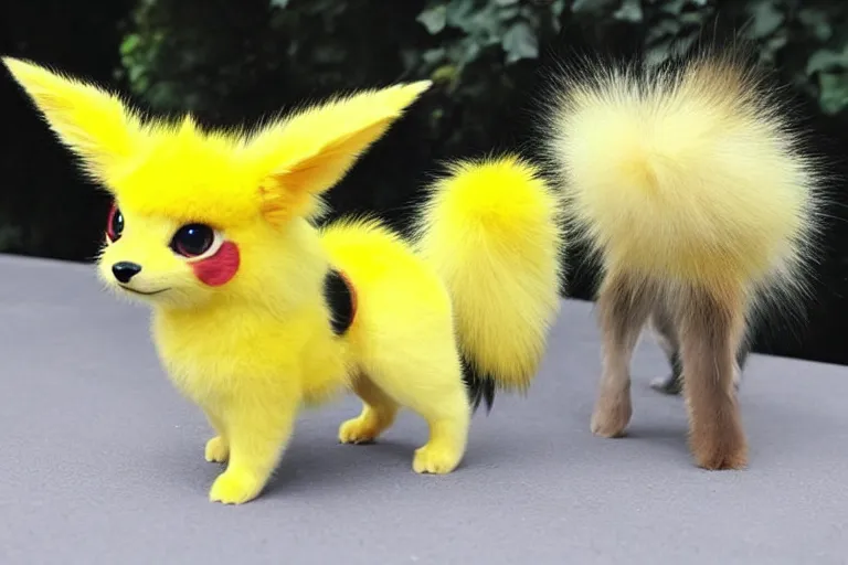 Prompt: real life jolteon pokemon, cute!!!, heroic!!!, adorable!!!, playful!!!, fluffly!!!, happy!!!, cheeky!!!, mischievous!!!, ultra realistic!!!, autumn, clear weather, ( golden hour ), sharp focus