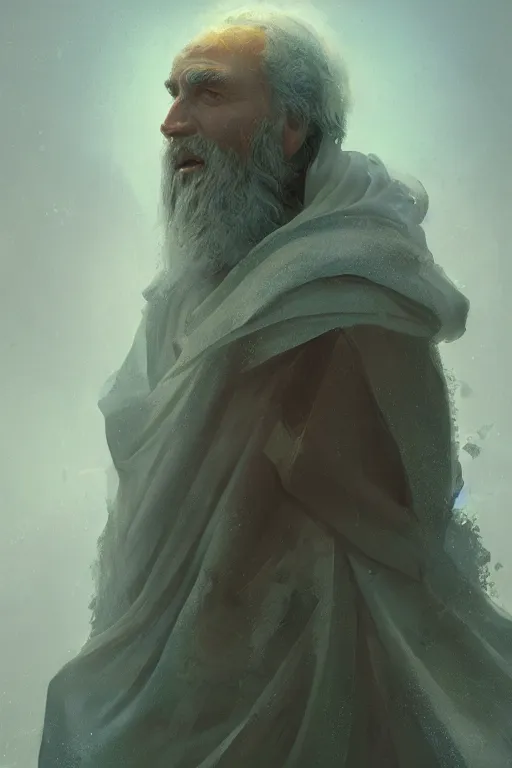 Image similar to Atlantis priest, close-up portrait, devoted, intricate, elegant, volumetric lighting, scenery, digital painting, highly detailed, artstation, sharp focus, illustration, concept art,ruan jia, steve mccurry