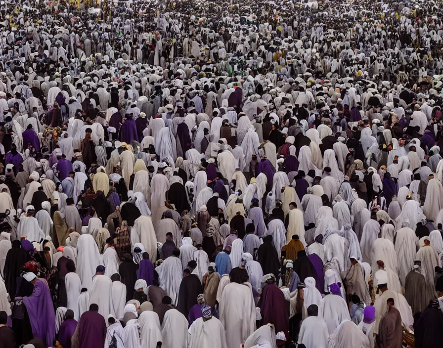 Image similar to thanos among pilgrim in mecca hajj season, photo real, Eastman EXR 50D 5245/7245