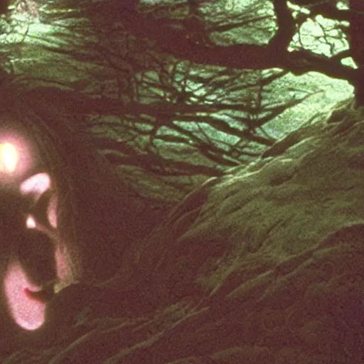 Image similar to a film still of an unsettling but beautiful female yokai haunting the depths of a Japanese forest, lighting by sven nykvist