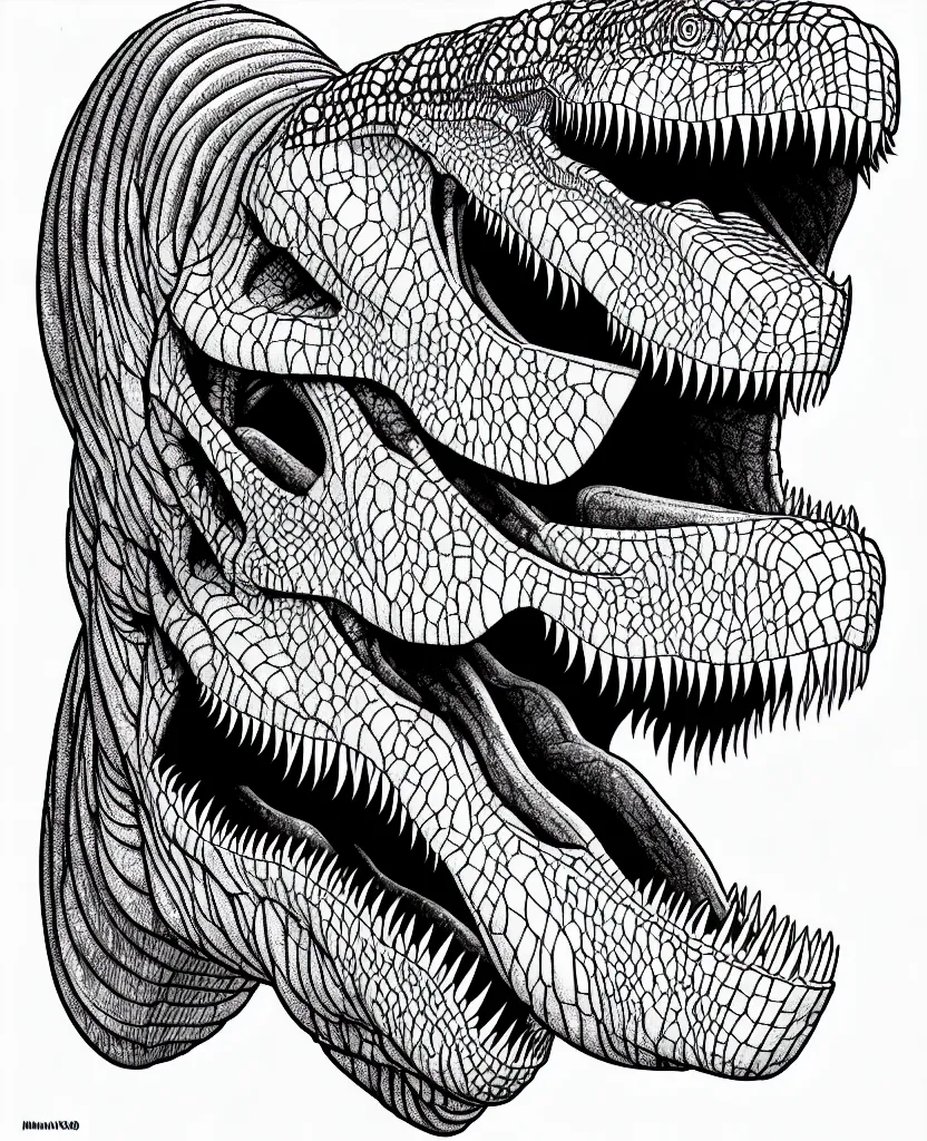 Image similar to tyrannosaurus rex, symmetrical, accurate, simple clean lines, black and white, coloring book, comic book, line art, by martina matteucci, pavel shvedov, peter lundqvist, diane ramic, christina kritkou, artstation