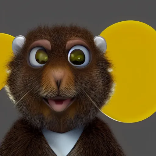 Prompt: cute anthro brown marmot in a black tuxedo while holding a yellow pencil in the left hand, pixar character, digital art, 3 d rendered in octane, blender, maya, shadows, lighting