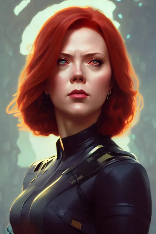 Prompt: Natasha Romanoff, fantasy, portrait, sharp focus, intricate, elegant, digital painting, artstation, matte, highly detailed, concept art, illustration, ambient lighting, art by ilya kuvshinov, artgerm, Alphonse mucha, and Greg Rutkowski