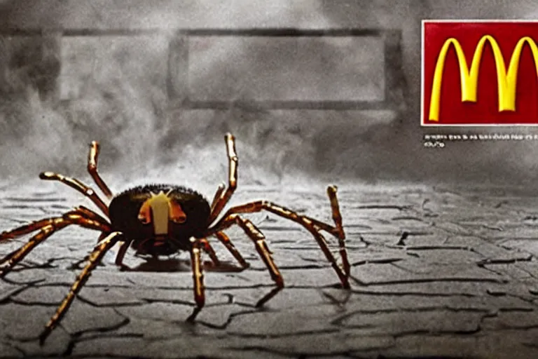 Prompt: a mcdonald's ad for horrific spiders