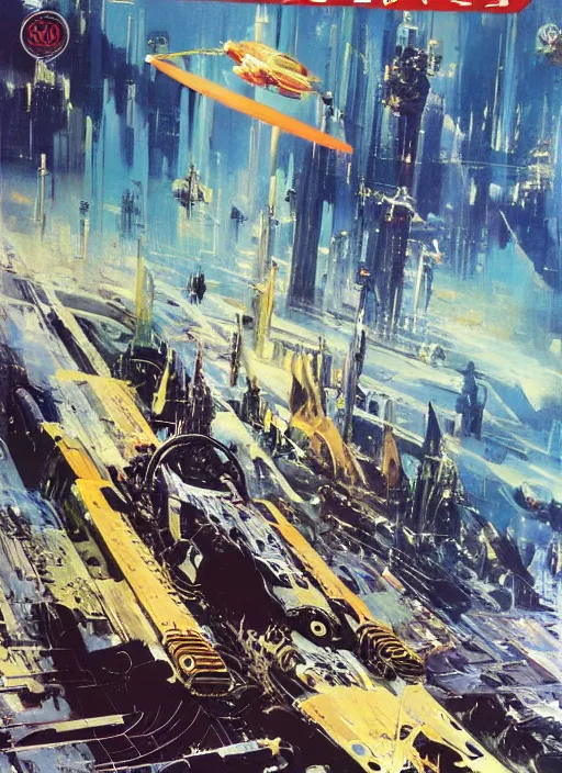 Prompt: spacious bg. simple. masterpiece book cover illustration by the great famous sci - fi artist john berkey.