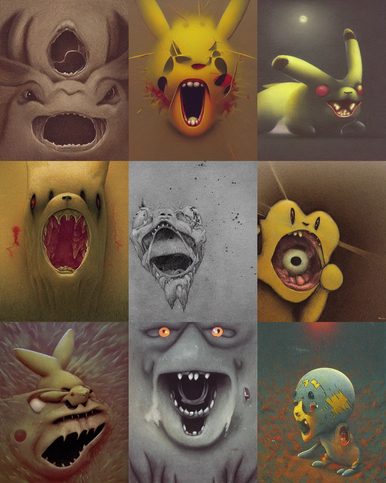 Prompt: detailed!!! very close detailed image of screaming pikachu by beksinski