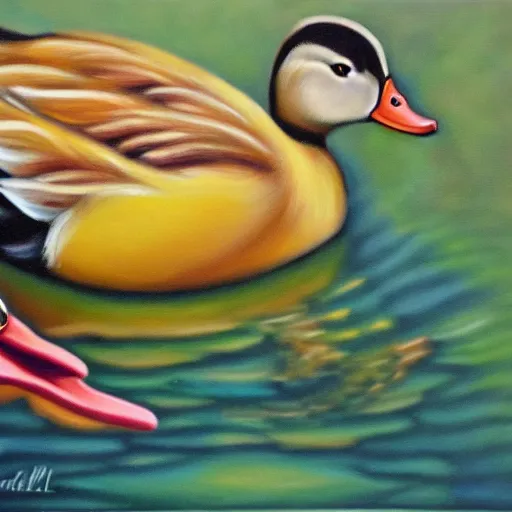 Image similar to a duck on the prowl oil painting angel planells