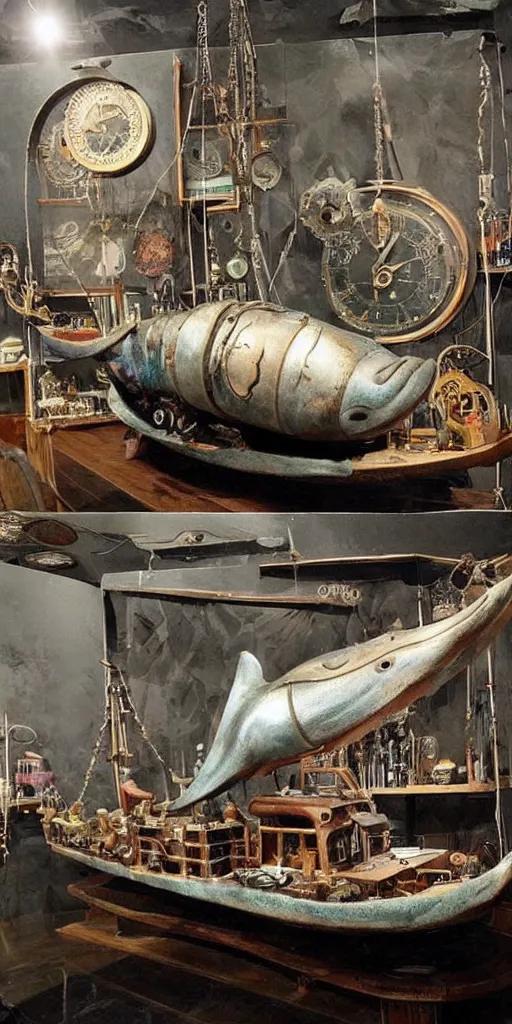 Image similar to a vintage steampunk living whale submarine by alexander jansson and leonardo da vinci