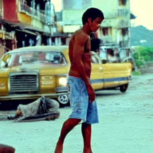 Prompt: a fill still of Luffy in City of God(2002)