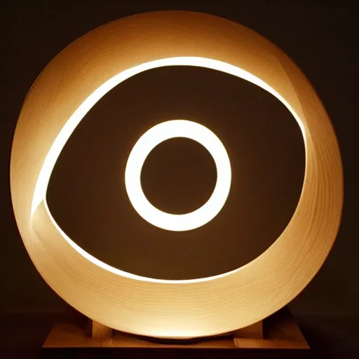 Image similar to circle shaped sculpture, curves, wood, lights