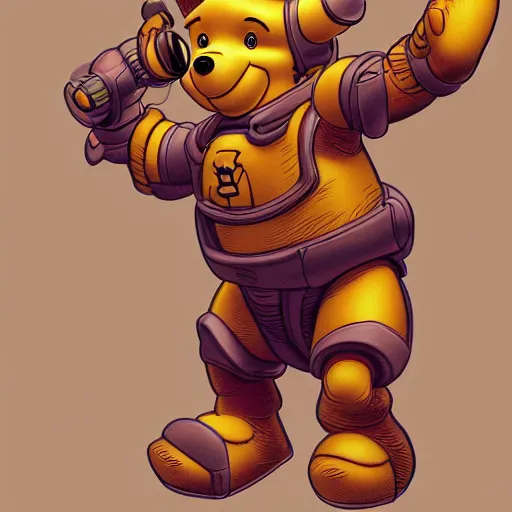 Image similar to Cyborg Winnie the Pooh, digital art, trending on ArtStation, high detail, high quality