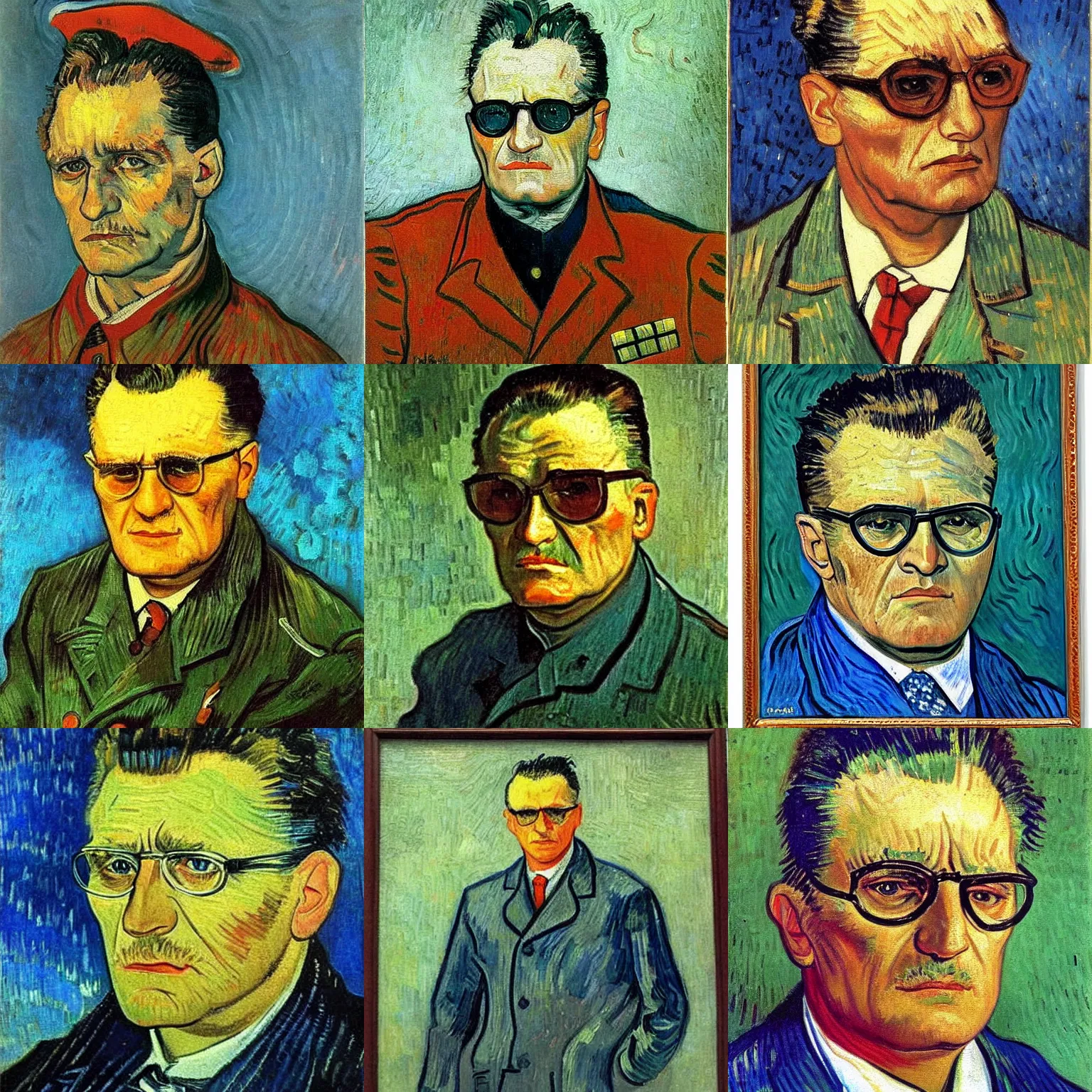 Prompt: portrait painting of josip broz tito by van gogh
